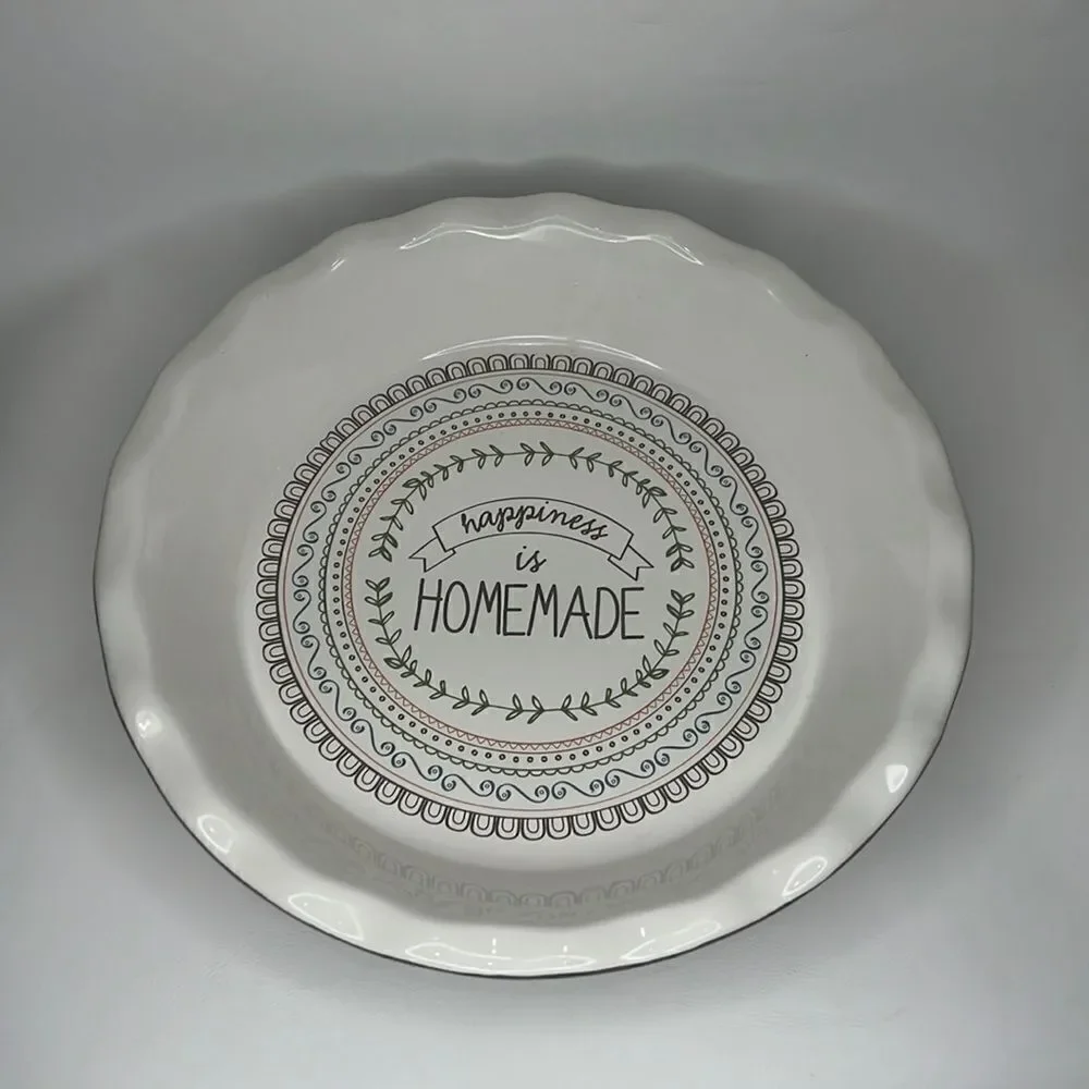 Celebrate It Pie Plate 9 3/4 In Round Happiness Is Homemade Brown White